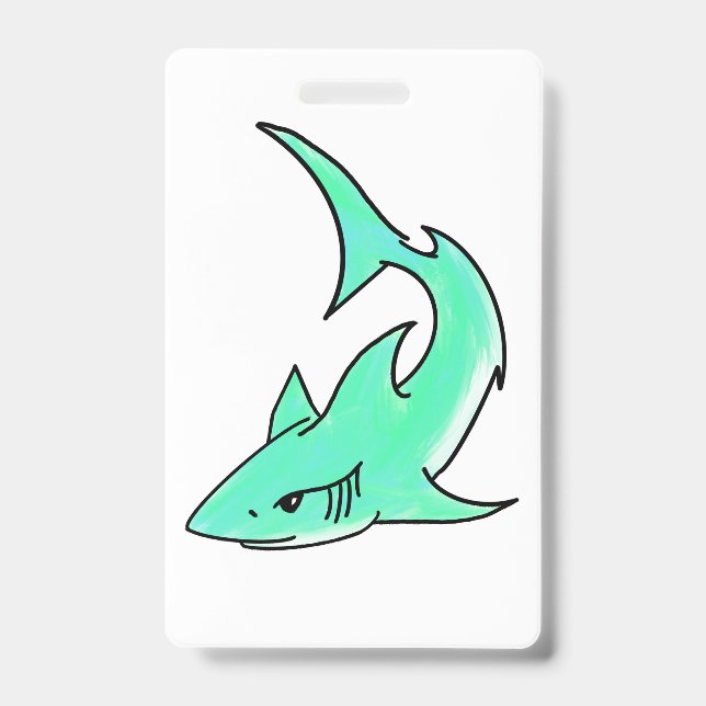 cartoon smiling shark mint blue green ocean animal badge (Front)
