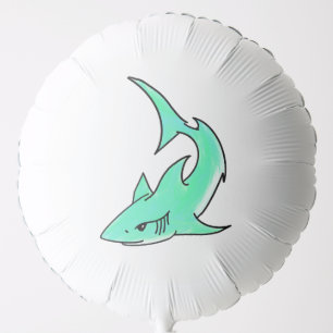 cartoon smiling shark mint blue green ocean animal balloon