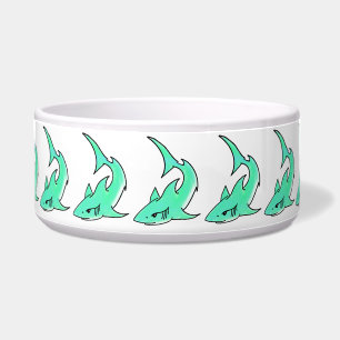 cartoon smiling shark mint blue green ocean animal bowl