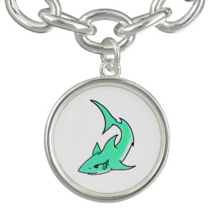 cartoon smiling shark mint blue green ocean animal bracelet
