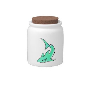 cartoon smiling shark mint blue green ocean animal candy jar