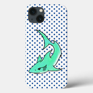 cartoon smiling shark mint blue green ocean animal iPhone 13 case