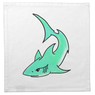 cartoon smiling shark mint blue green ocean animal cloth napkin