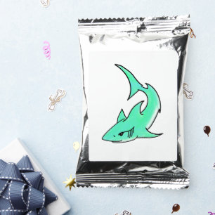 cartoon smiling shark mint blue green ocean animal coffee drink mix