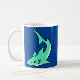 cartoon smiling shark mint blue green ocean animal coffee mug