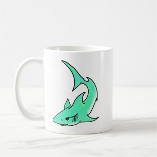 cartoon smiling shark mint blue green ocean animal coffee mug
