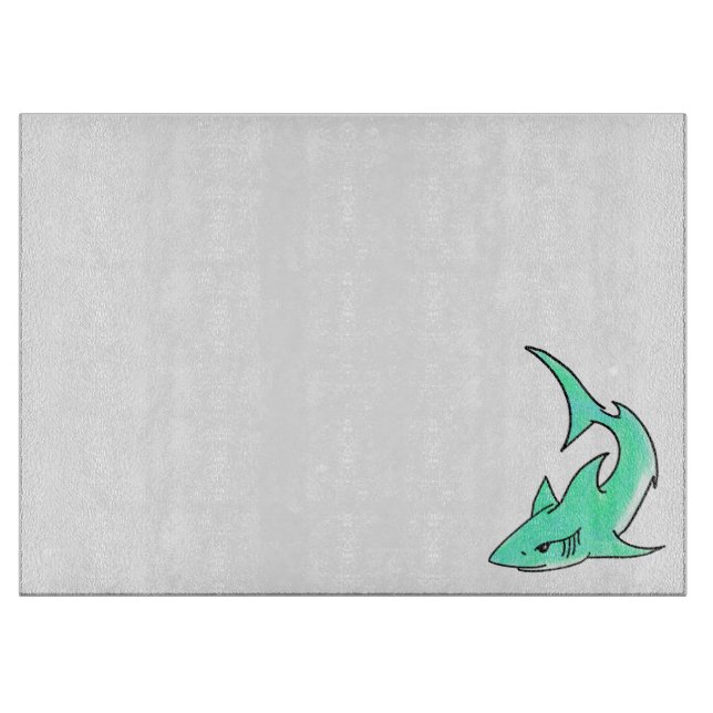 cartoon smiling shark mint blue green ocean animal cutting board (Front)