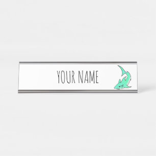 cartoon smiling shark mint blue green ocean animal desk name plate