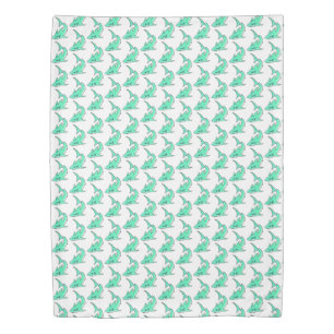 cartoon smiling shark mint blue green ocean animal duvet cover