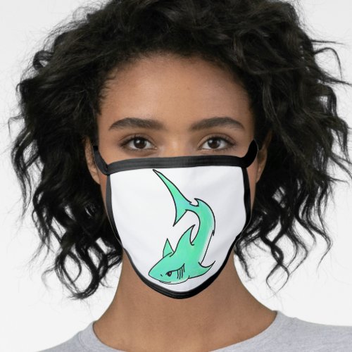 cartoon smiling shark mint blue green ocean animal face mask