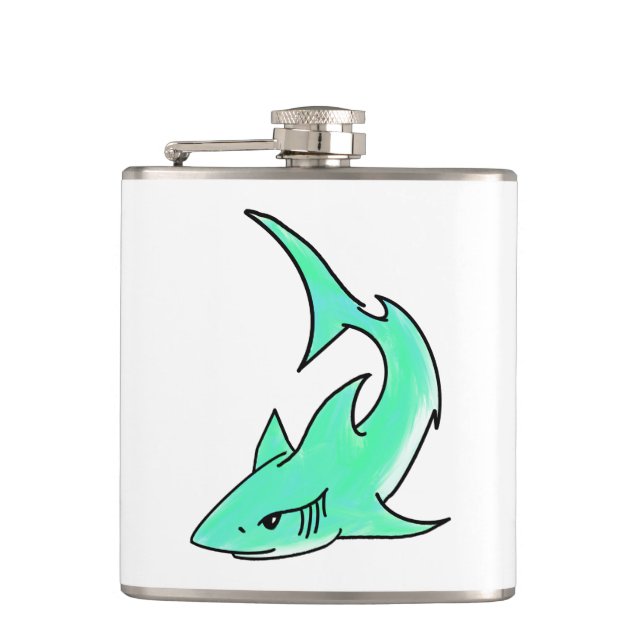 cartoon smiling shark mint blue green ocean animal flask (Front)