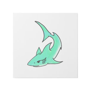 cartoon smiling shark mint blue green ocean animal gallery wrap
