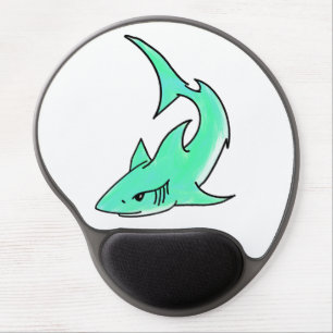 cartoon smiling shark mint blue green ocean animal gel mouse pad