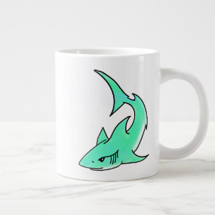 cartoon smiling shark mint blue green ocean animal giant coffee mug
