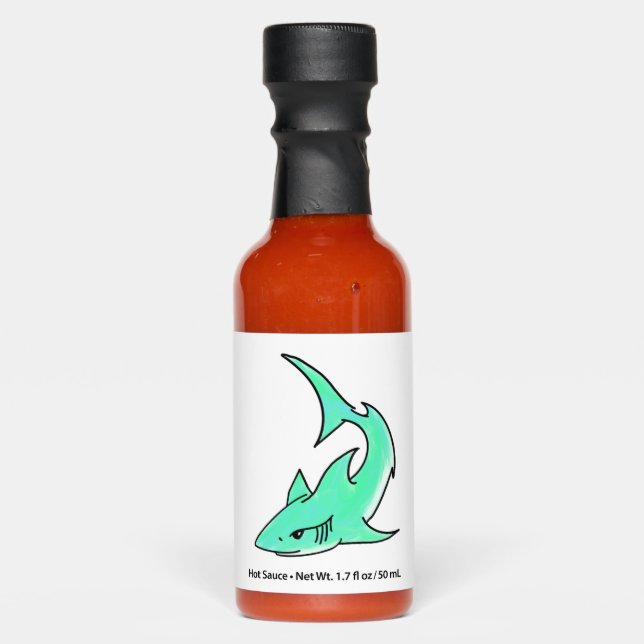 cartoon smiling shark mint blue green ocean animal hot sauces (Front)