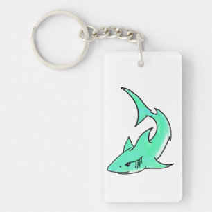 cartoon smiling shark mint blue green ocean animal keychain