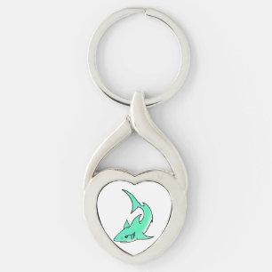 cartoon smiling shark mint blue green ocean animal keychain