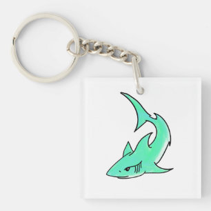 cartoon smiling shark mint blue green ocean animal keychain