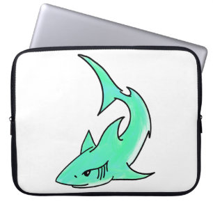 cartoon smiling shark mint blue green ocean animal laptop sleeve