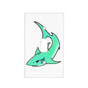 cartoon smiling shark mint blue green ocean animal light switch cover
