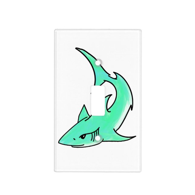 cartoon smiling shark mint blue green ocean animal light switch cover (Front)