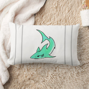 cartoon smiling shark mint blue green ocean animal lumbar pillow
