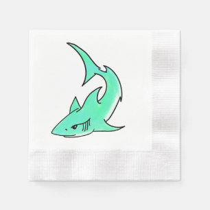 cartoon smiling shark mint blue green ocean animal napkins