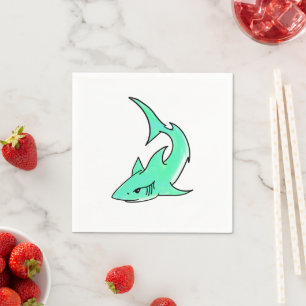 cartoon smiling shark mint blue green ocean animal napkins