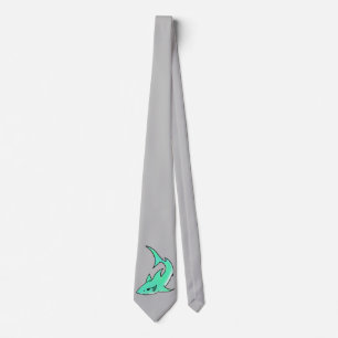 cartoon smiling shark mint blue green ocean animal neck tie