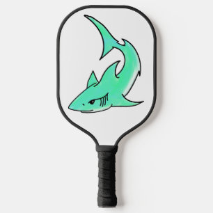 cartoon smiling shark mint blue green ocean animal pickleball paddle