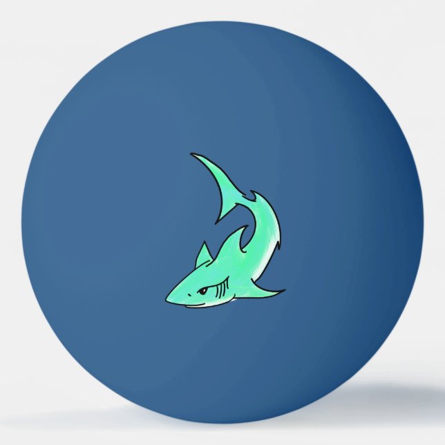 cartoon smiling shark mint blue green ocean animal ping pong ball (Front)