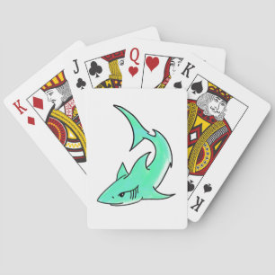 cartoon smiling shark mint blue green ocean animal poker cards