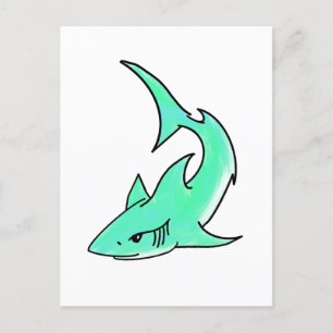 cartoon smiling shark mint blue green ocean animal postcard