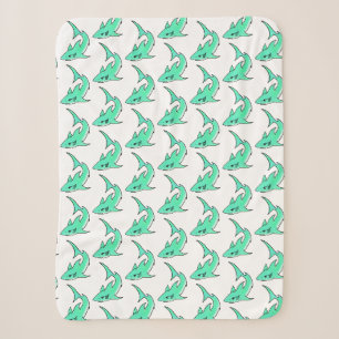 cartoon smiling shark mint blue green ocean animal sherpa blanket