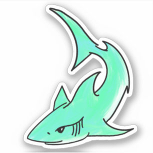 cartoon smiling shark mint blue green ocean animal sticker