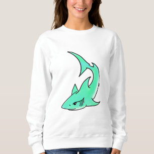 cartoon smiling shark mint blue green ocean animal sweatshirt
