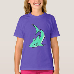 cartoon smiling shark mint blue green ocean animal T-Shirt