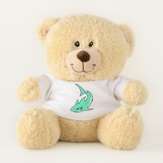 cartoon smiling shark mint blue green ocean animal teddy bear (Front)