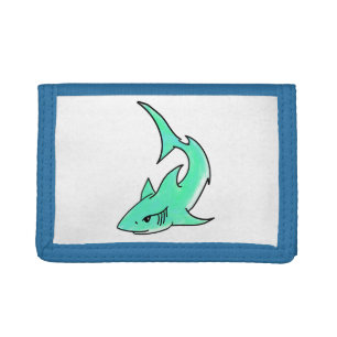 cartoon smiling shark mint blue green ocean animal trifold wallet