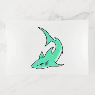 cartoon smiling shark mint blue green ocean animal trinket tray