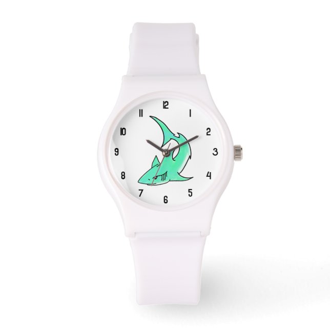 cartoon smiling shark mint blue green ocean animal watch (Front)