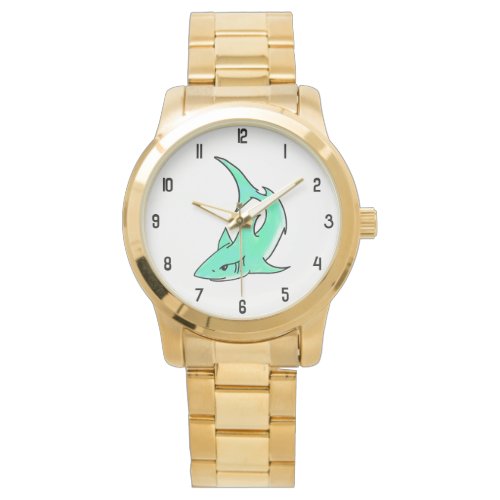 cartoon smiling shark mint blue green ocean animal watch