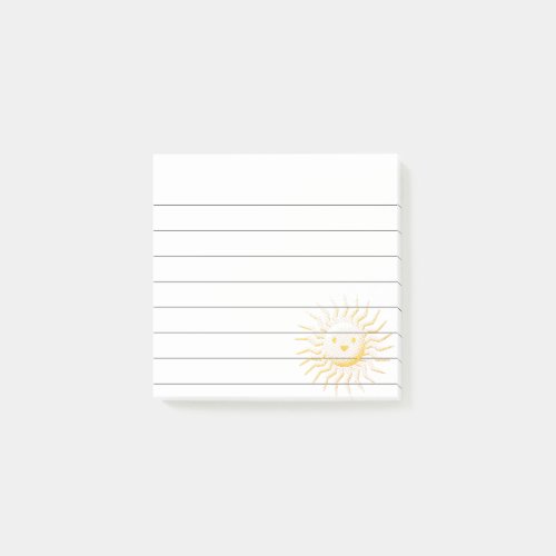 Cartoon Smiling Sun Face Lined 3x3 Post_it Notes