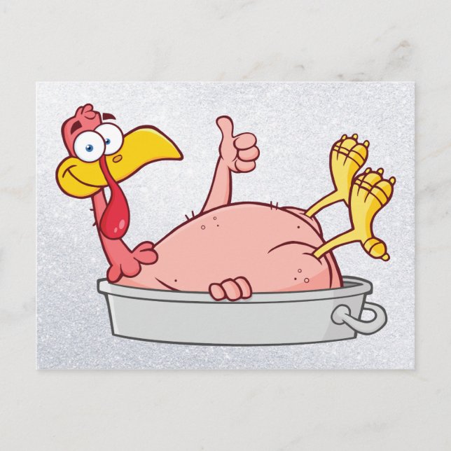 cartoon smiling turkey in pan postcard (Front)