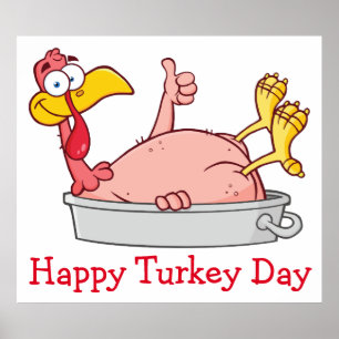 cartoon smiling turkey in pan poster
