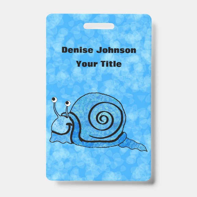Cartoon Snail Blue Patterned Shell on Mix of Blues Badge (Front)