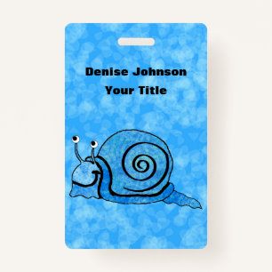 Cartoon Snail Blue Patterned Shell on Mix of Blues Badge