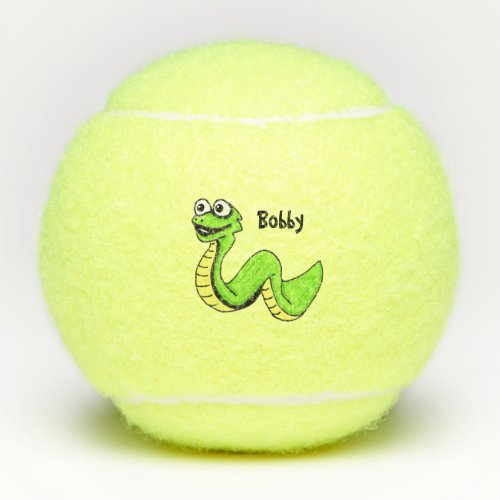 Cartoon Snake Big Smile Bright Green Yellow Tennis Balls