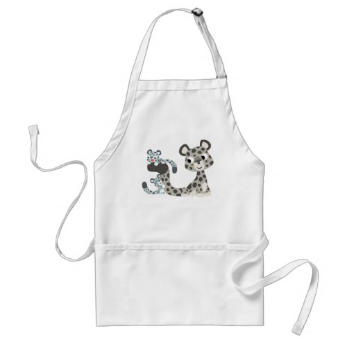 Cartoon Snow Leopard and Cubs Cooking Apron