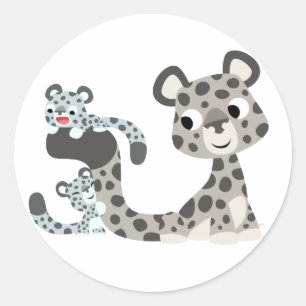 Cartoon Snow Leopard and Cubs Sticker